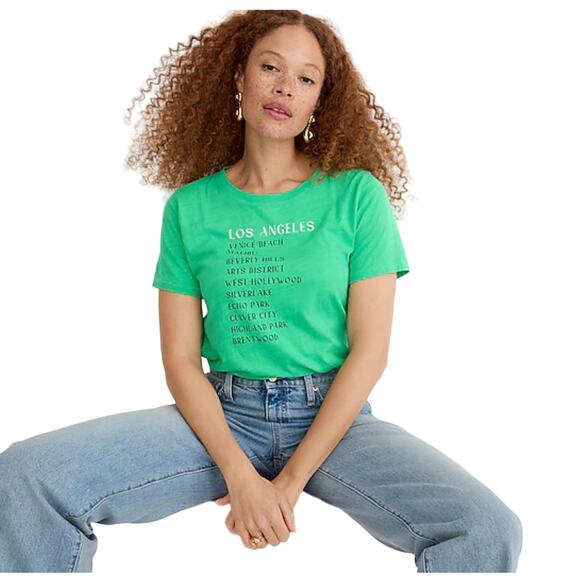 NWT J. Crew Green W/"Los Angeles" Graphic Crewneck T-Shirt - SIZE M - Picture 2 of 10
